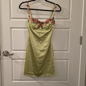 Floral Embroidered Green Slip Dress
